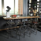 LOFT工业美式做旧休闲咖啡厅高吧台桌复古实木靠窗墙长桌长条餐桌