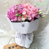粉玫瑰绣球桔梗混搭花束生日情人节鲜花速递同城广州天河花店送花