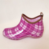 清仓特卖简约格子女式低筒雨鞋时尚花园工作雨靴套鞋水鞋胶靴日本
