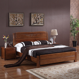 全实木床1.8米 黑胡桃木床双人床1.5简约现代中式储物高箱床婚床