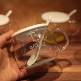 创意玻璃杯带盖带勺早餐杯牛奶杯zakka可爱动物水果花茶杯女韩国