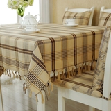 美式乡村格子桌布布艺棉麻西餐桌椅垫套装长方形现代简约茶几台布