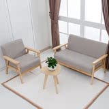 日式小户型布艺简欧单人双人三人实木沙发咖啡椅酒店田园宜家风格