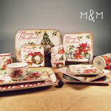 外贸创意复古美式欧式圣诞餐具陶瓷碗碟套装马克杯子西餐蛋糕盘子