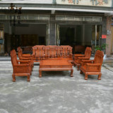 豪程古典红木家具 缅甸花梨麒麟宝座沙发十件套 大果紫檀雕花沙发