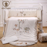 澳斯贝贝 婴儿床上用品套件彩棉七件套 婴儿床品7件套纯棉床围