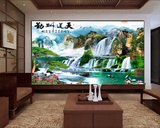 最新款大型中式山水画天道酬勤电视背景墙办公室沙发背景壁画壁纸