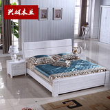 实木双人床 现代中式1.5/1.8米白色榆木床储物气压高箱床婚床
