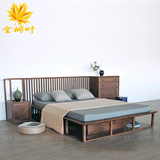 新中式实木床现代简约1.8m双人床榆木床2米高箱储物大床卧室家具
