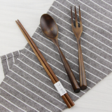 包邮特价日式和风袋木筷子勺子套装天然木质缠线环保旅行便携餐具