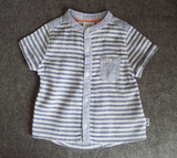 外贸童装 法国原单婴幼儿亚麻条纹短袖衬衫 男宝宝夏季条纹上衣