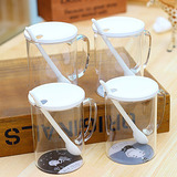 创意zakka透明女水杯办公室杯子咖啡奶茶玻璃杯简约水杯带盖带勺