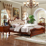 新品欧式美式乡村多款式深色家具双人婚床头层牛皮真皮实木雕花床