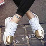 2016年夏季新款韩版板鞋金属头链条边休闲系带男鞋黑白两色