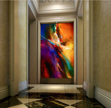 3D复古式抽象玄关壁纸 客厅酒店走廊过道墙纸壁画 无缝油画墙布