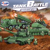 卫乐军事系列模型玩具陆战英豪小颗粒拼装积木高炮坦克装甲导弹车