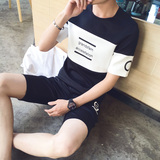 短袖字母t恤套装男学生夏季韩版休闲潮流大码男装五分短裤两件套