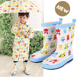 韩版儿童雨靴宝宝雨靴卡通可爱猫头鹰雨靴雨鞋男女童橡胶雨鞋防滑