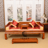 中式榆木草龙罗汉床组合三件套全实木特价仿古炕几现代精雕沙发床