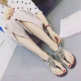 2016新款串珠波西米亚凉鞋女夏平底学生韩版简约平跟水钻罗马夹脚