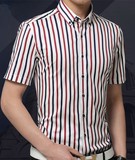 夏季正品牌青年男士短袖衬衫高档修身 商务正装半袖夏天条纹衬衣