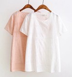 新款韩版蕾丝t恤女夏短袖镂空大码中长款圆领显瘦上衣纯色打底衫