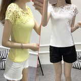 2016夏季新款韩版短袖T恤女装镂空蕾丝性感修身显瘦休闲纯棉上衣