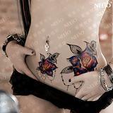 neeio 纹身贴 原宿星空玫瑰花 个性疤痕贴 腹部 纹身贴纸 防水 女