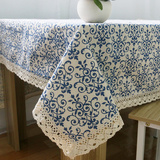 包邮中式古典青花瓷棉麻桌布布艺长方形复古餐桌桌布茶几台布盖布
