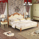 地中海风格双人床1.8米高箱床美式乡村实木床橡木床公主床婚床