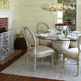 美式新古典实木雕花玻璃园餐桌饭台欧式简约实木餐椅餐厅定制家具