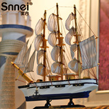 33CM帆船模型 地中海风格儿童房装饰品 木质工艺船 书架书柜摆件