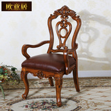 美式餐椅欧式实木餐椅实木雕花时尚家用复古高档真皮餐桌椅特价