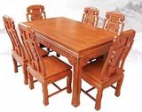 东阳木雕刻红木家具长方形餐桌缅甸非花梨木餐台精雕招财象头椅