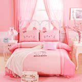 秋季纯棉凯蒂猫四件套可爱女孩儿童卡通床上用品粉红Kitty被套1.5