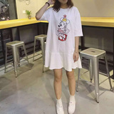 YRDD 韩国出口订单zaza正品时尚韩版卡通米奇图案拼接中长款T恤女