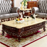 欧式大理石茶几电视柜组合套美式实木雕花小户型长方形客厅茶桌子