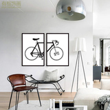 自行车黑白装饰画北欧风格简约现代客厅有框画西餐厅卧室壁挂墙画