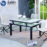 简约现代餐桌椅组合6人小户型黑白钢化玻璃烤漆双层餐桌椅子组合
