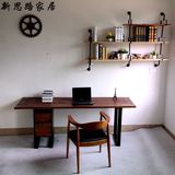 美式复古实木办公桌简约台式松木电脑桌长桌带抽屉书桌写字台包邮