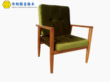 北欧老榆木单人沙发椅子宜家休闲实木布艺咖啡椅客厅简约时尚扶手