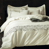 简约素色全棉刺绣花四件套韩式纯色棉被单床笠1.5m1.8米床上用品