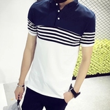 夏季新款POLO衫大码韩版翻领T恤男青年学生纯棉修身简约短袖上衣Z