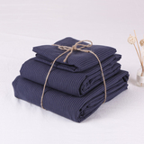 MUJI水洗棉刺子织四件套日式简约全棉被套床单纯色条纹床上用品
