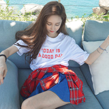 2016夏季韩版宽松短袖t恤女半袖夏天衣服女装字母白色上衣半截袖