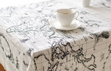 简约北欧风格世界地图文艺小资家用餐桌布 棉麻带蕾丝花边台布
