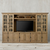 全实木电视柜背景墙组合柜美式复古纯橡木玻璃门视听柜书柜展示柜