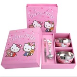 韩国HelloKitty可爱卡通凯蒂猫儿童不锈钢碗餐具家用送礼套装宝宝