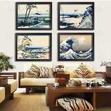 日本复古装饰画创意家居神奈川海浪浮世绘壁画挂画客厅卧室有框画