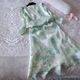 高端定制2016新款真丝连衣裙 绿色显瘦长裙名媛风波西米亚度假裙